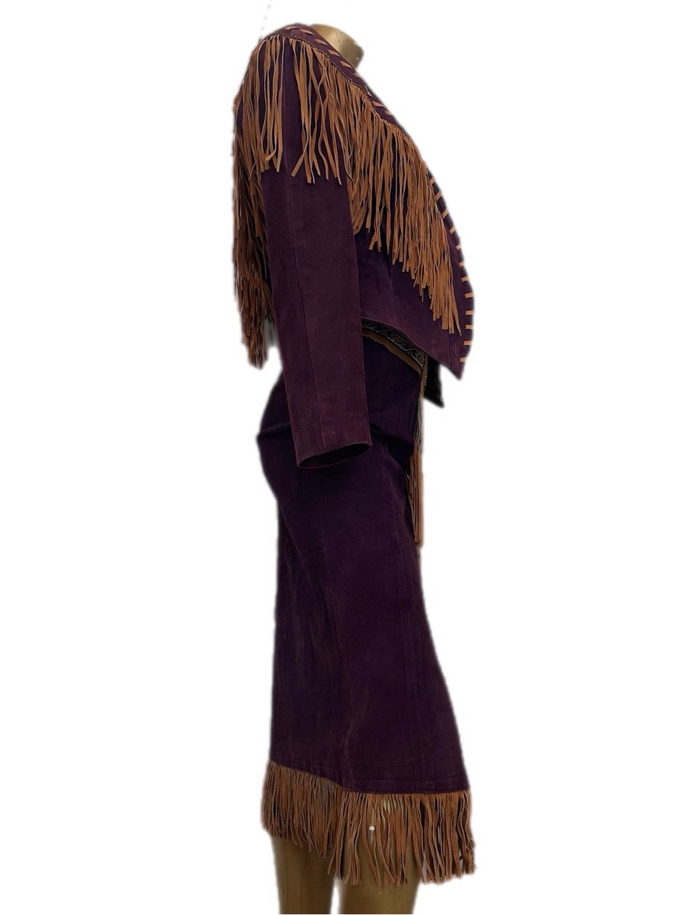 Vintage Frontier Collection Suede Leather Fringe Beaded Jacket/Skirt Set L-5/6 - Picture 4 of 16